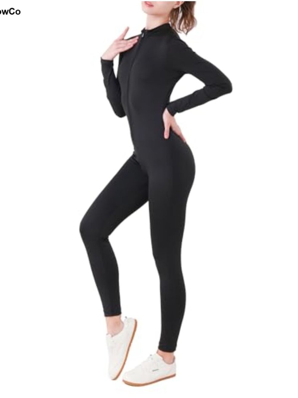 Women Long Sleeve Bodycon Jumpsuit Zip Up Unitard Butt-Lifting Workout Romper